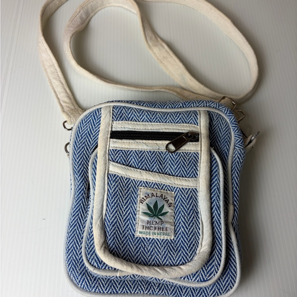 Hemp Blue and White Crossbody Bag